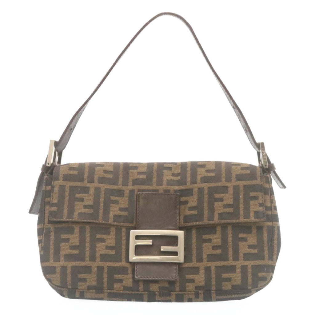 FENDI Zucca Canvas Mamma Baguette Shoulder Bag Brown Black yk3888A