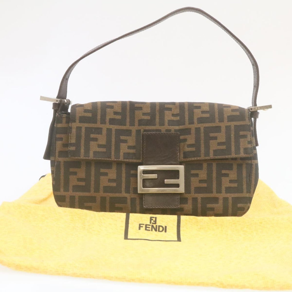 FENDI Zucca Canvas Mamma Baguette Shoulder Bag Brown Black yk3888A