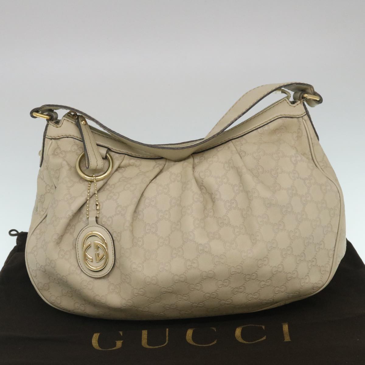 GUCCI Guccissima Shoulder Bag Leather White yk4024