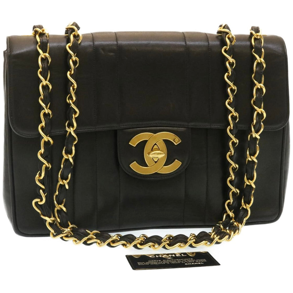 CHANEL Mademoiselle Big COCO Mark Chain ShoulderBag Lamb Skin Black yk4080A