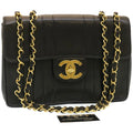CHANEL Mademoiselle Big COCO Mark Chain ShoulderBag Lamb Skin Black yk4080A