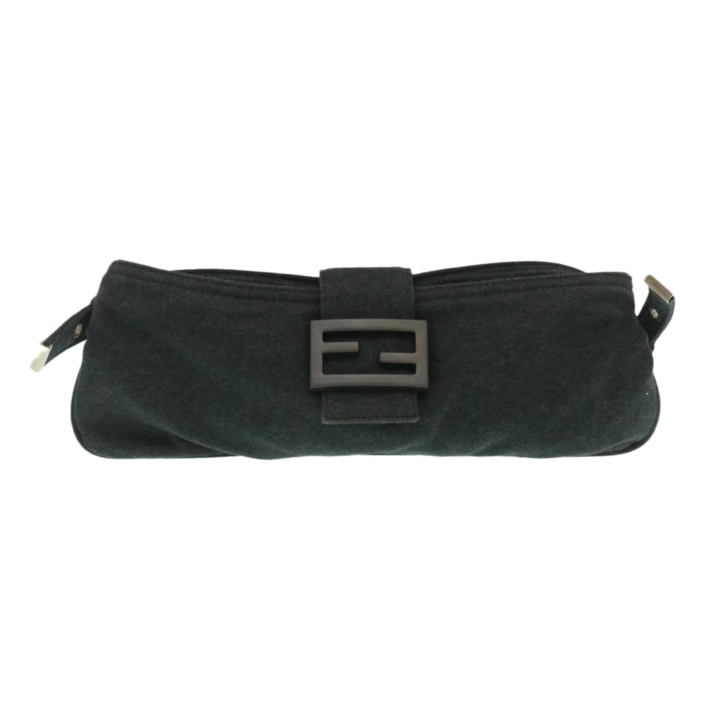 FENDI Mamma Baguette Shoulder Bag Canvas Gray yk4088
