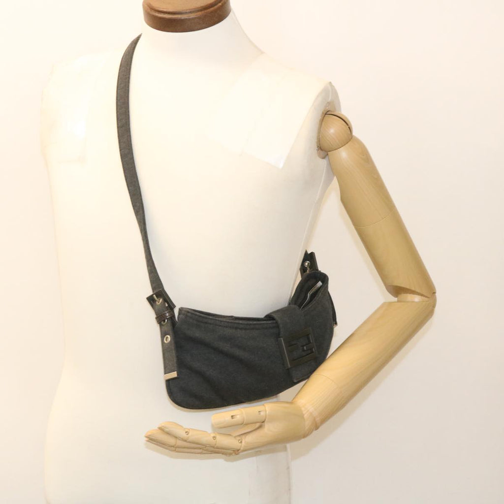 FENDI Mamma Baguette Shoulder Bag Canvas Gray yk4088