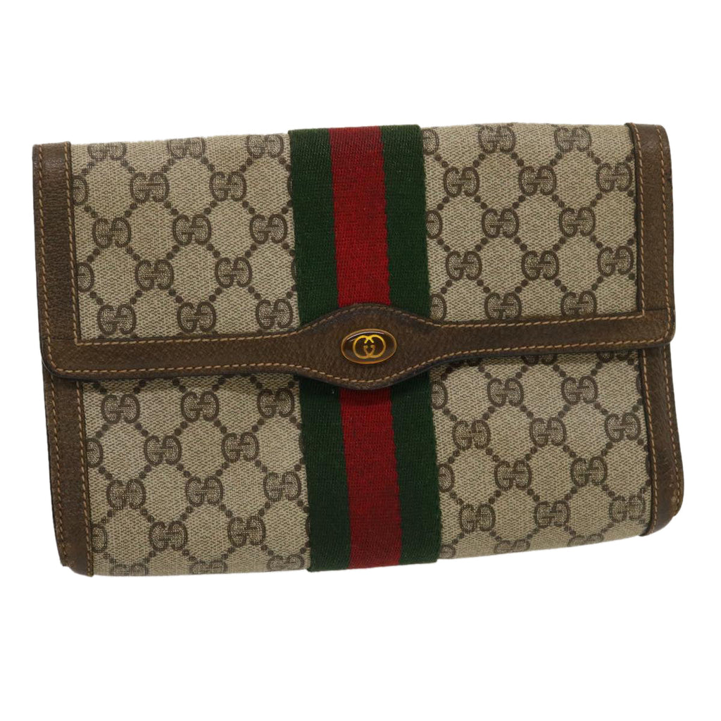 GUCCI Web Sherry Line GG Canvas Clutch Bag Beige Red Green yk4350