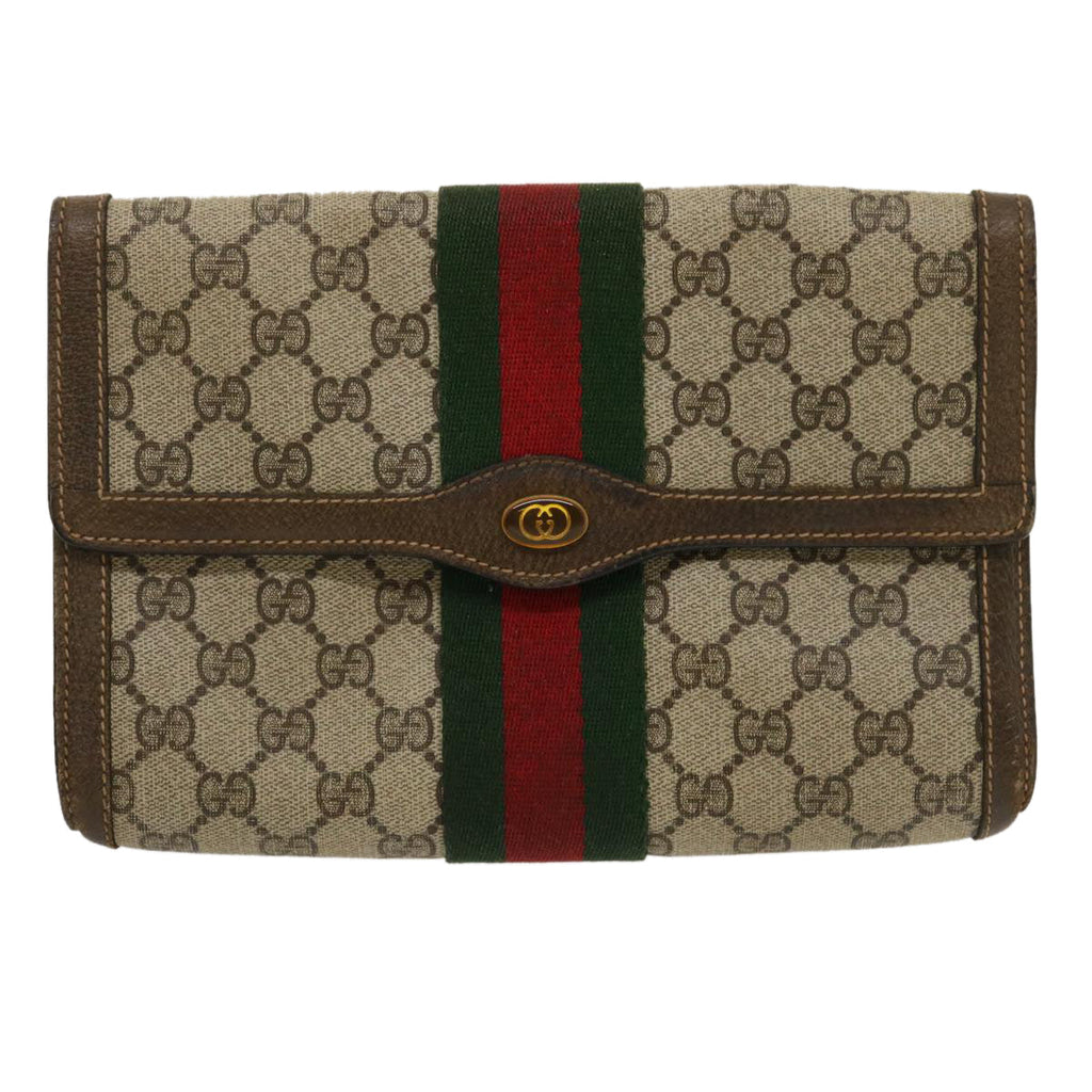 GUCCI Web Sherry Line GG Canvas Clutch Bag Beige Red Green yk4350