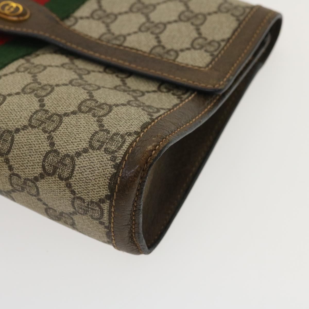 GUCCI Web Sherry Line GG Canvas Clutch Bag Beige Red Green yk4350