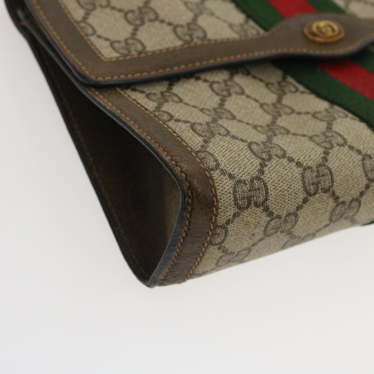 GUCCI Web Sherry Line GG Canvas Clutch Bag Beige Red Green yk4350