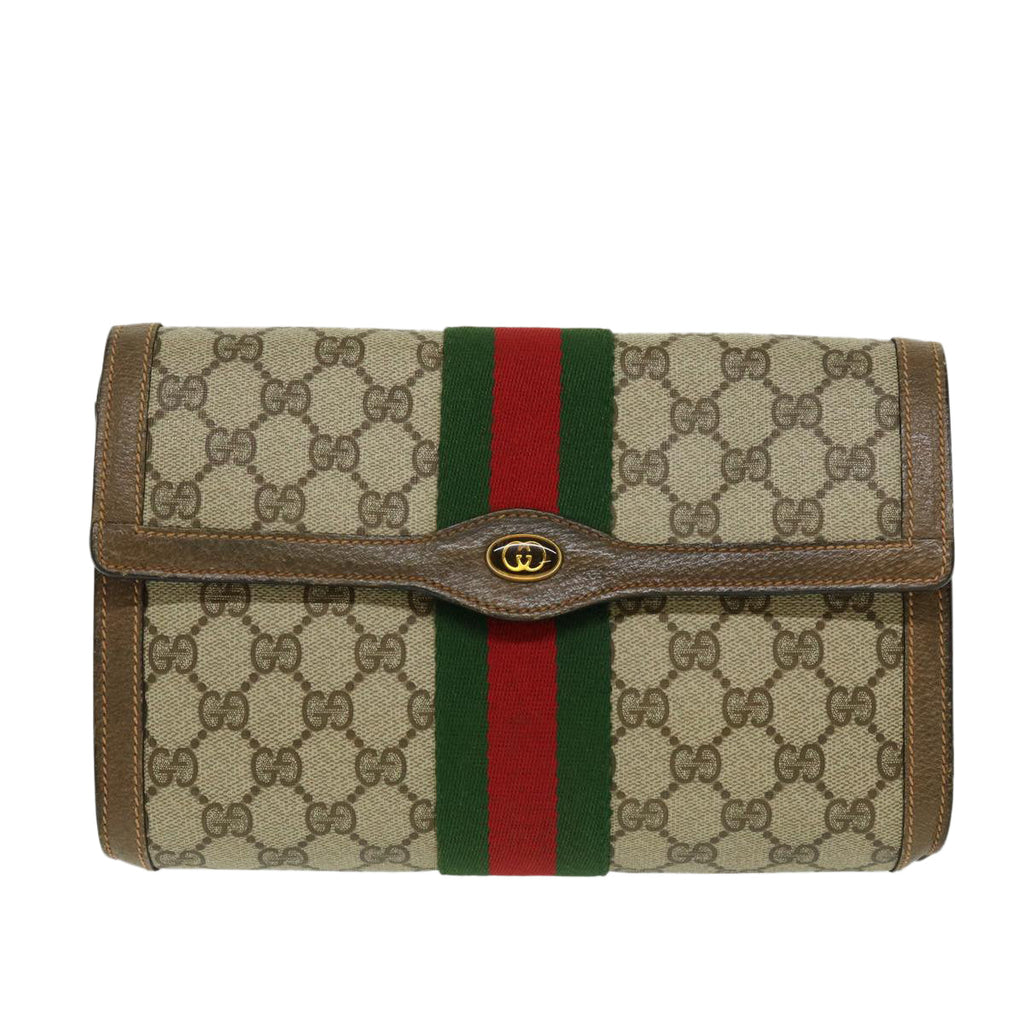GUCCI Web Sherry Line GG Canvas Clutch Bag Beige Red Green yk4369