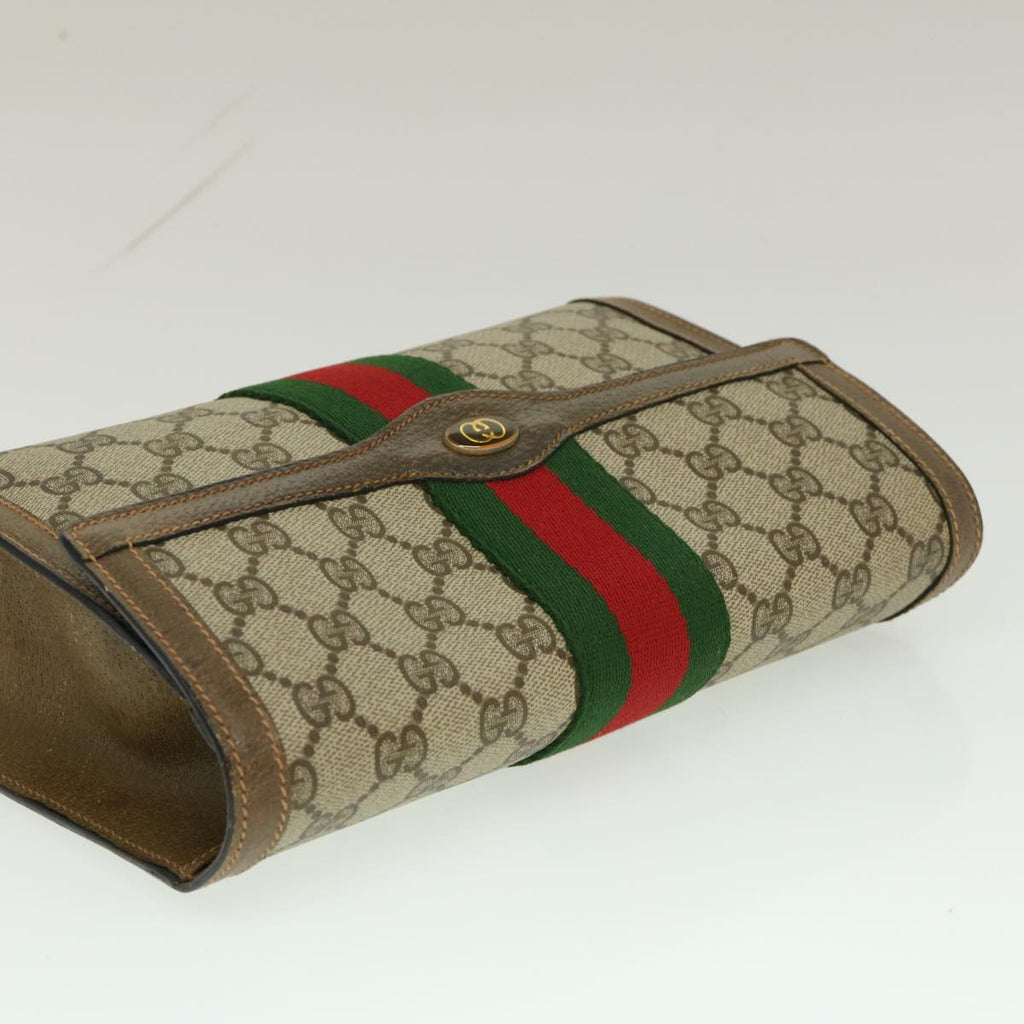 GUCCI Web Sherry Line GG Canvas Clutch Bag Beige Red Green yk4369