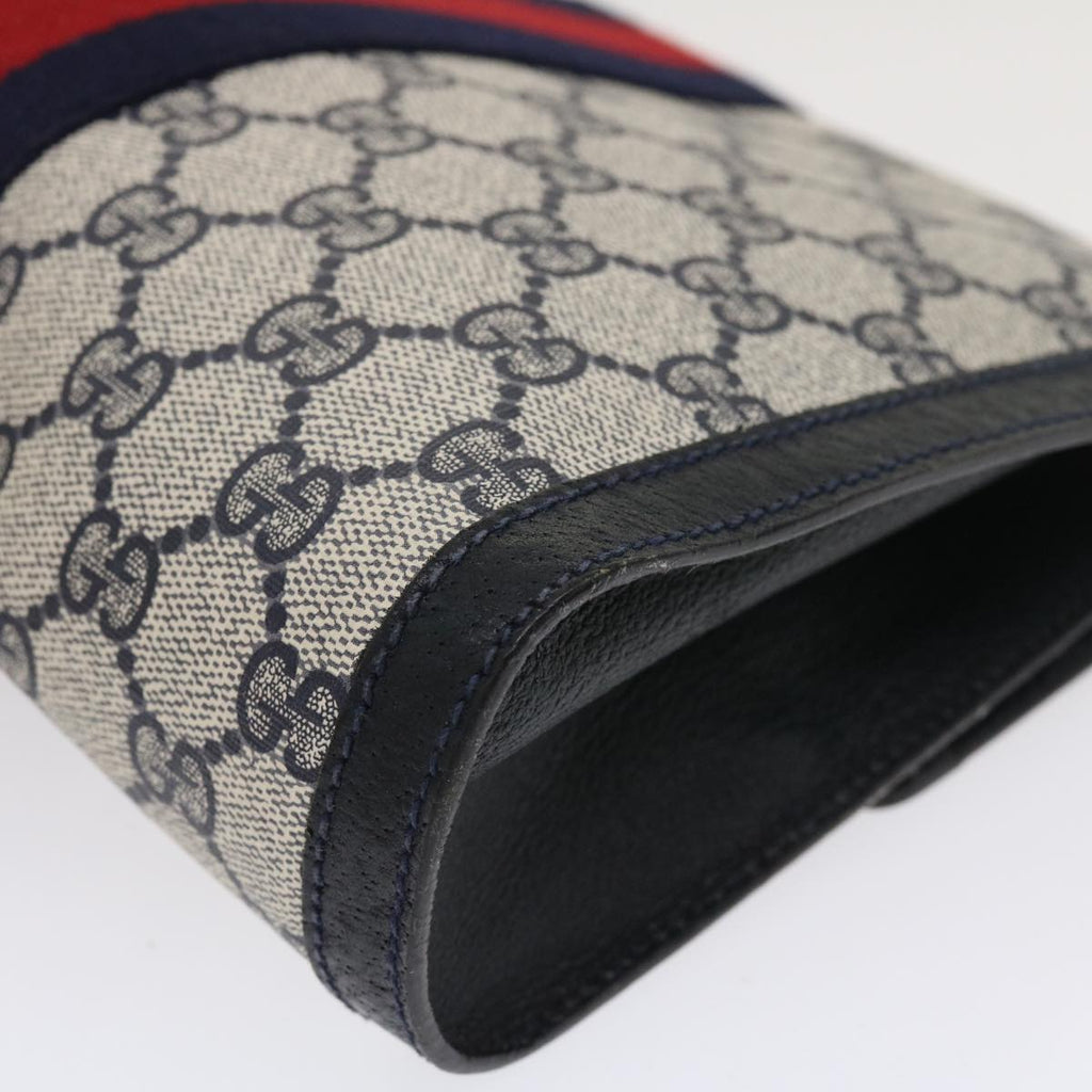 GUCCI GG Canvas Sherry Line Clutch Bag Navy Red yk4501
