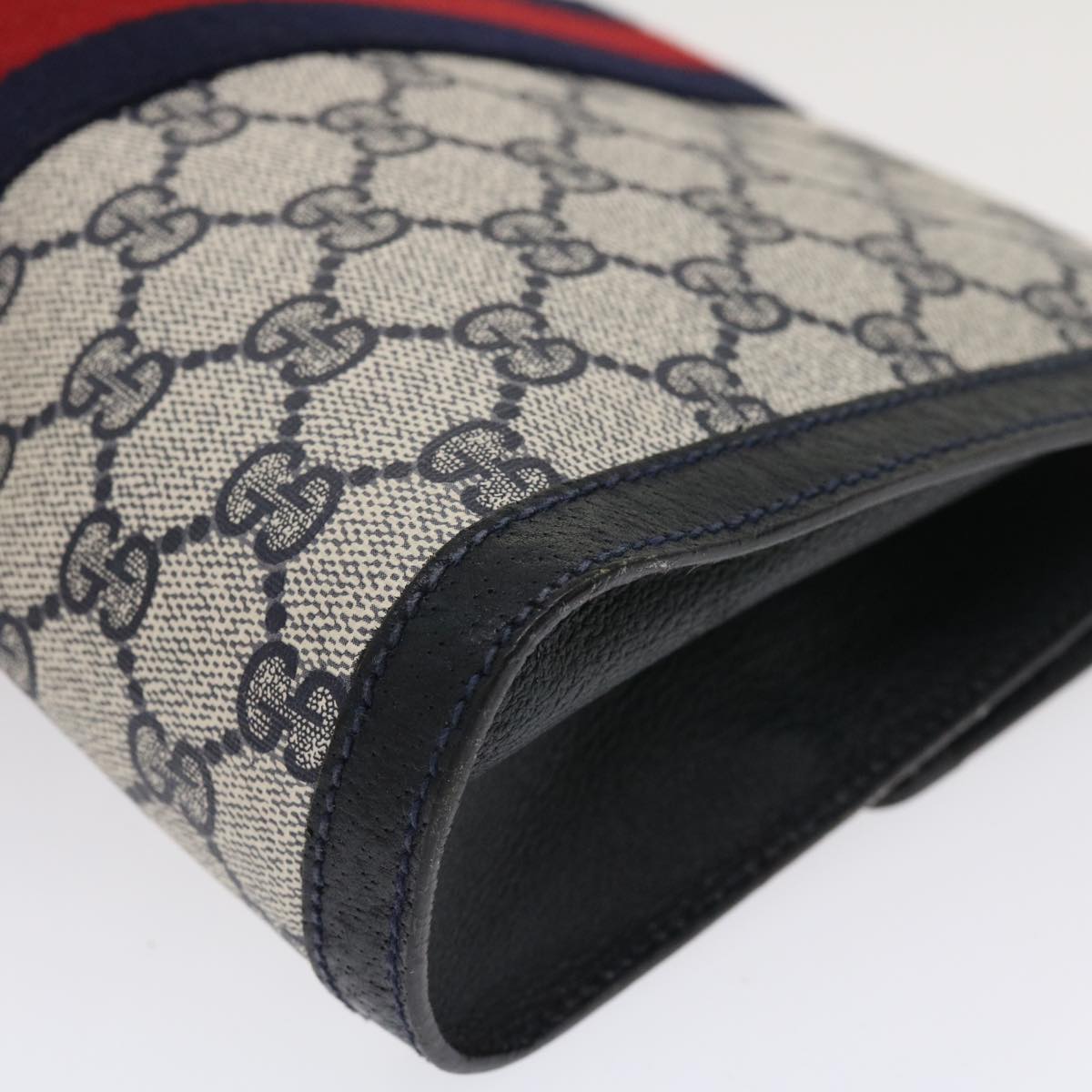 GUCCI GG Canvas Sherry Line Clutch Bag Navy Red yk4501