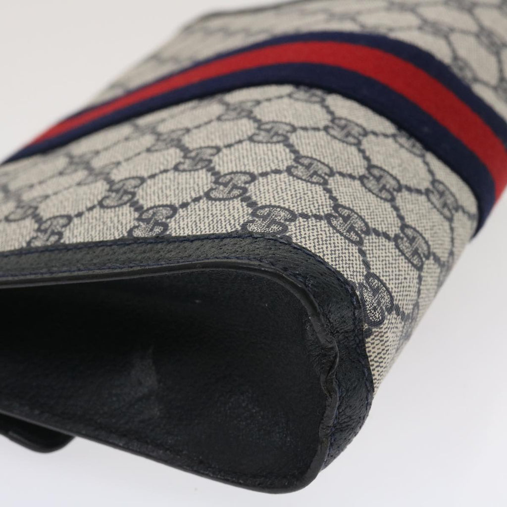 GUCCI GG Canvas Sherry Line Clutch Bag Navy Red yk4501