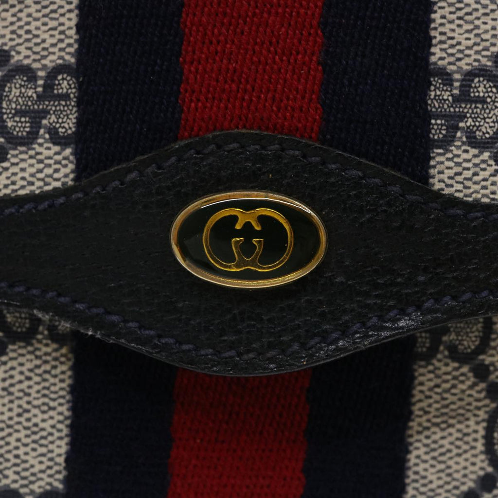 GUCCI GG Canvas Sherry Line Clutch Bag Navy Red yk4501