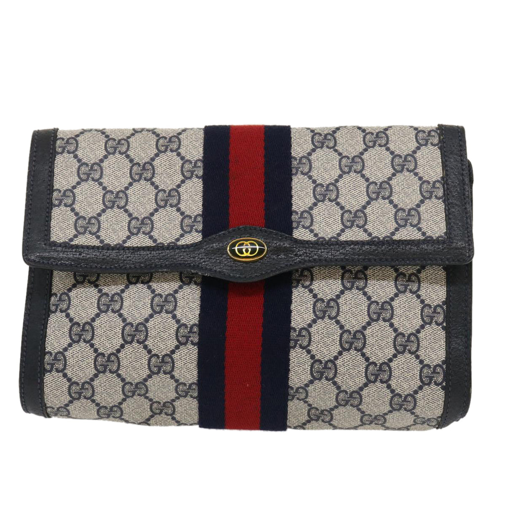 GUCCI GG Canvas Sherry Line Clutch Bag Navy Red yk4501