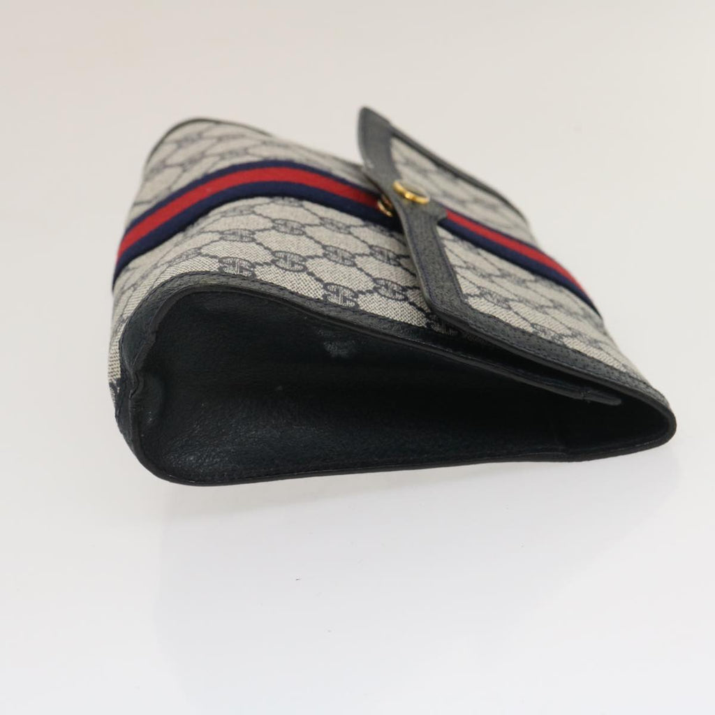 GUCCI GG Canvas Sherry Line Clutch Bag Navy Red yk4501