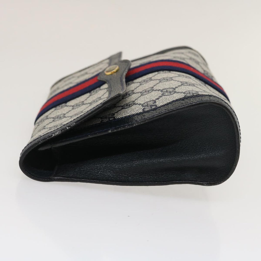 GUCCI GG Canvas Sherry Line Clutch Bag Navy Red yk4501