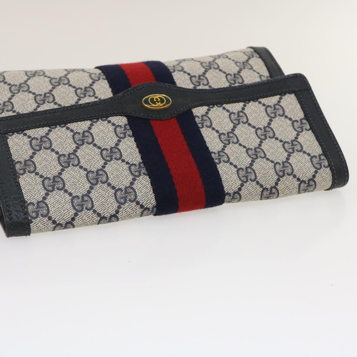 GUCCI GG Canvas Sherry Line Clutch Bag Navy Red yk4501