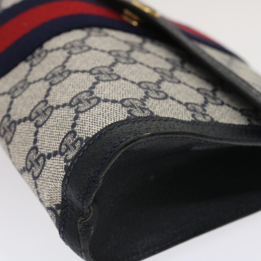 GUCCI GG Canvas Sherry Line Clutch Bag Navy Red yk4501