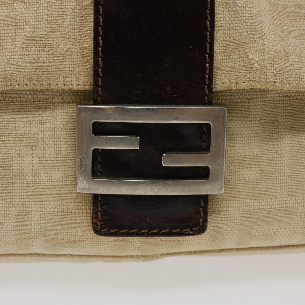 FENDI Mamma Baguette Shoulder Bag Canvas Beige yk4541
