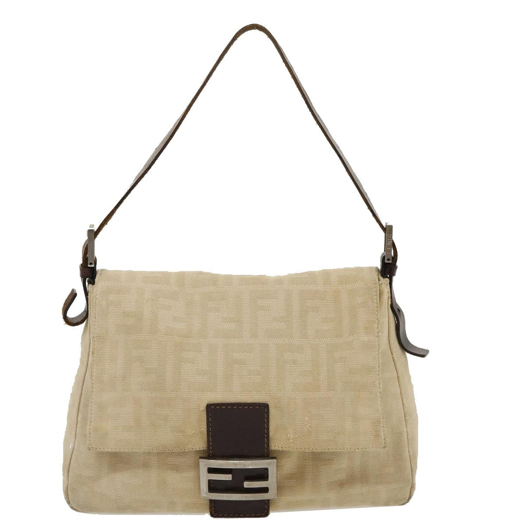 FENDI Mamma Baguette Shoulder Bag Canvas Beige yk4541