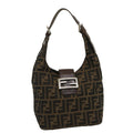 FENDI Zucca Canvas Mamma Baguette Shoulder Bag Brown Black yk4558