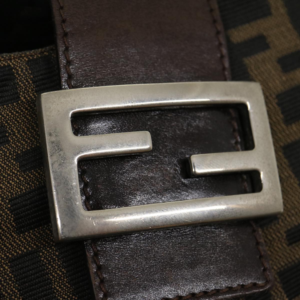 FENDI Zucca Canvas Mamma Baguette Shoulder Bag Brown Black yk4558