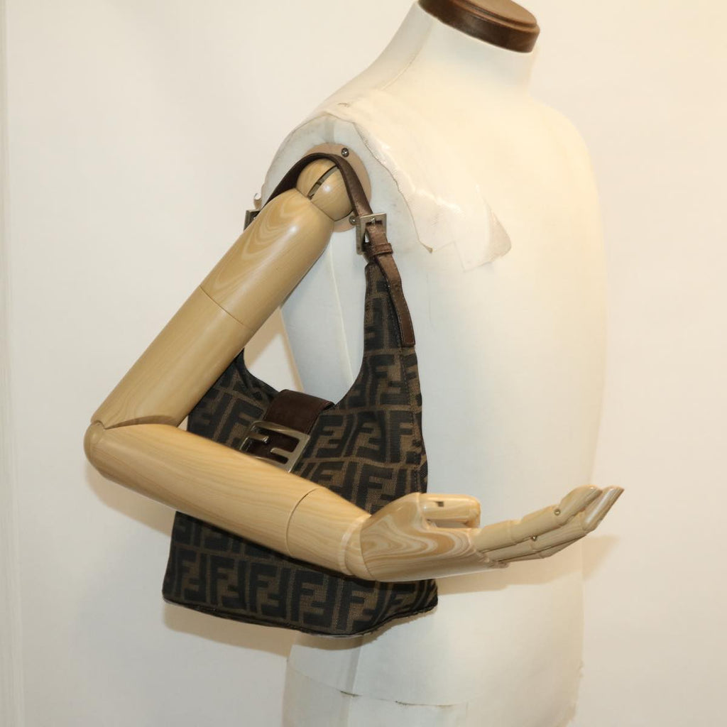 FENDI Zucca Canvas Mamma Baguette Shoulder Bag Brown Black yk4558