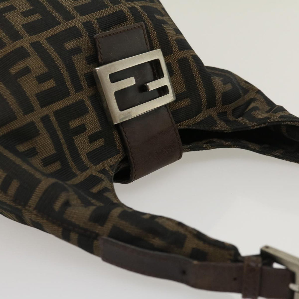 FENDI Zucca Canvas Mamma Baguette Shoulder Bag Brown Black yk4558