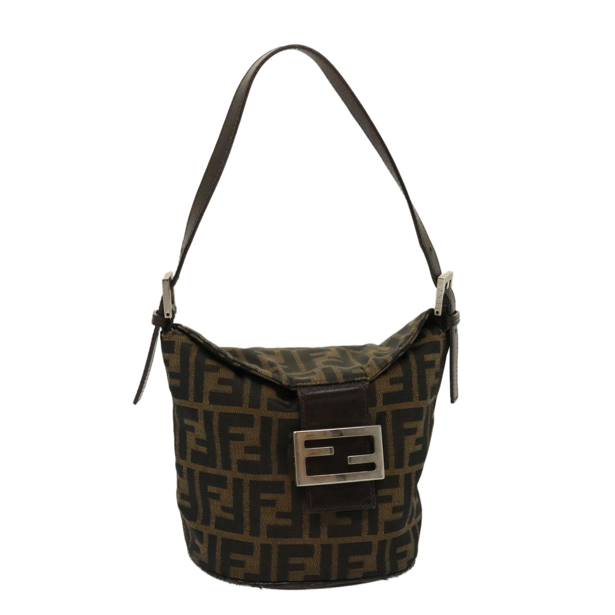FENDI Zucca Canvas Mamma Baguette Shoulder Bag Brown Black yk4561
