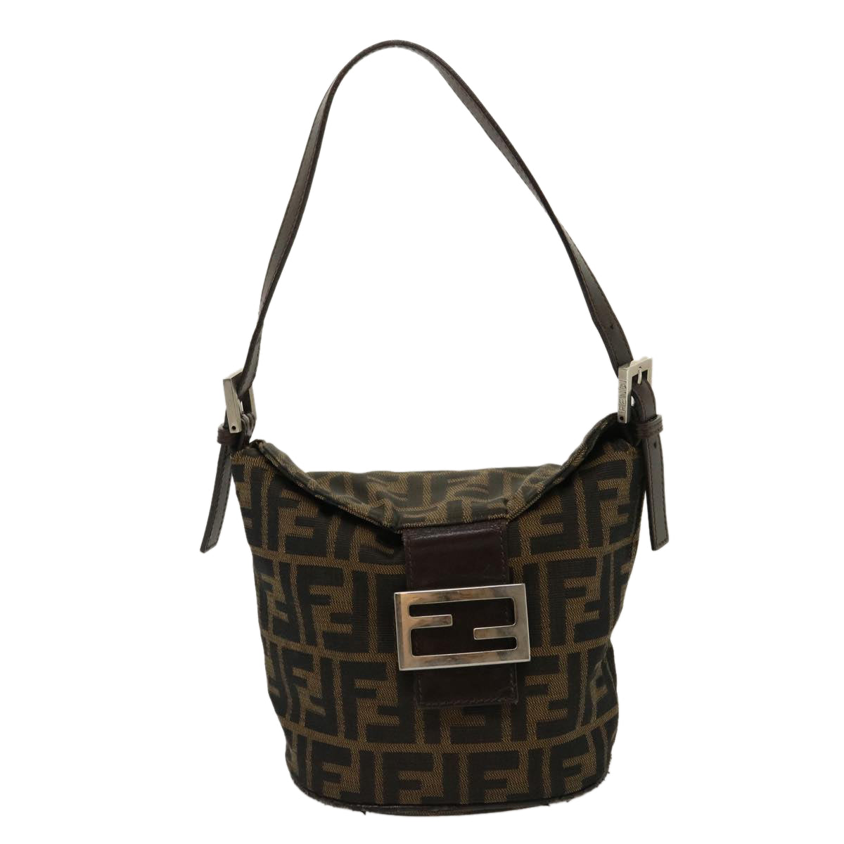 FENDI Zucca Canvas Mamma Baguette Shoulder Bag Brown Black yk4561