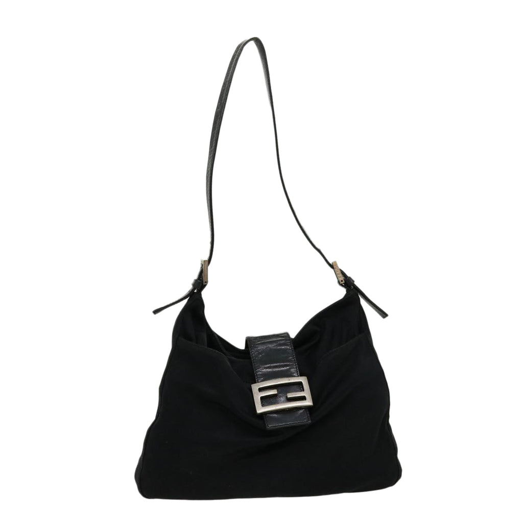 FENDI Mamma Baguette Shoulder Bag Nylon Black yk4679