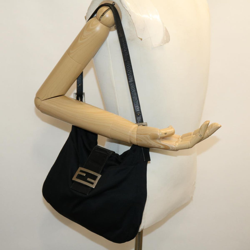 FENDI Mamma Baguette Shoulder Bag Nylon Black yk4679