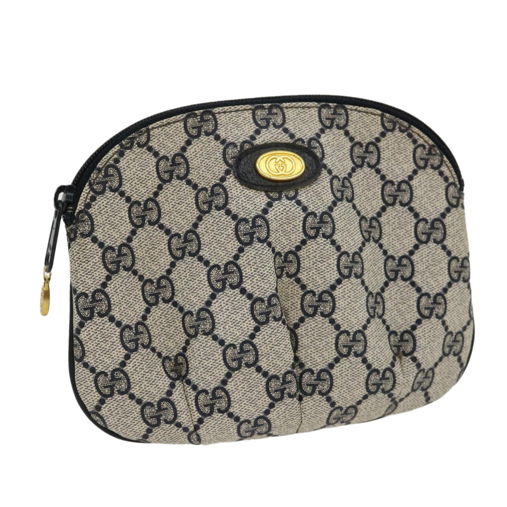 GUCCI GG Canvas Pouch PVC Leather Gray Navy 3780394492 yk4798