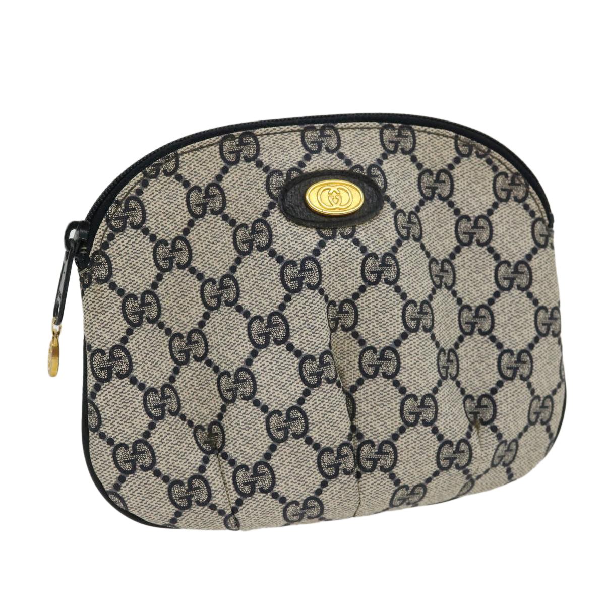 GUCCI GG Canvas Pouch PVC Leather Gray Navy 3780394492 yk4798