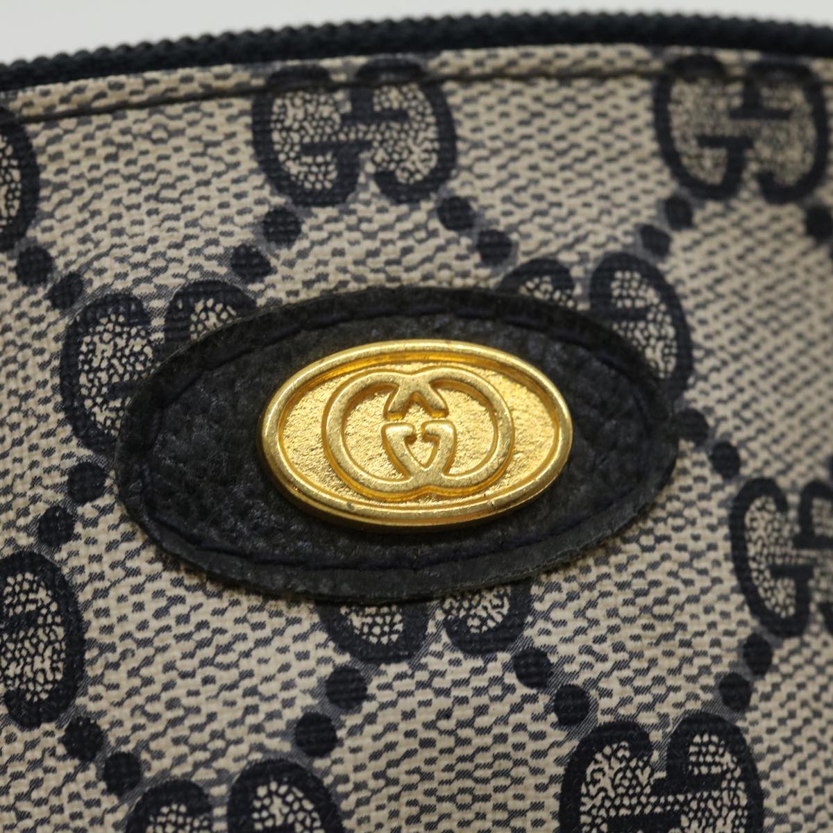 GUCCI GG Canvas Pouch PVC Leather Gray Navy 3780394492 yk4798