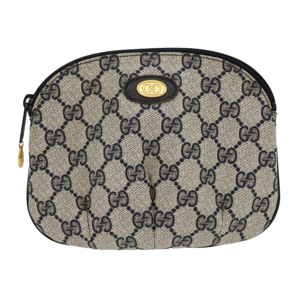 GUCCI GG Canvas Pouch PVC Leather Gray Navy 3780394492 yk4798