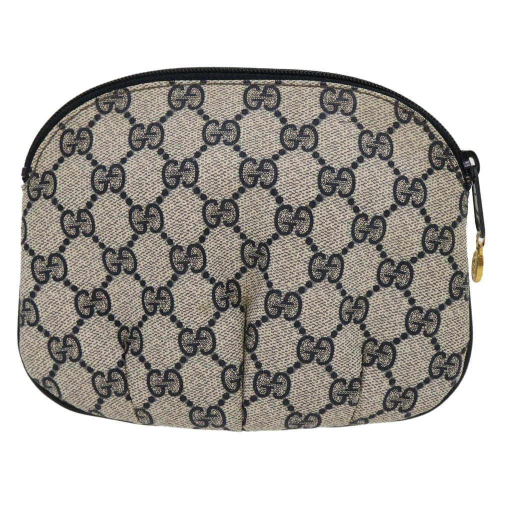 GUCCI GG Canvas Pouch PVC Leather Gray Navy 3780394492 yk4798