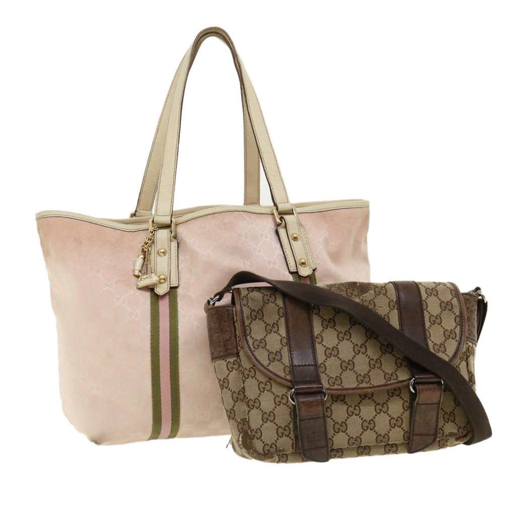 GUCCI GG Canvas Sherry Line Shoulder Bag 2Set Pink Beige