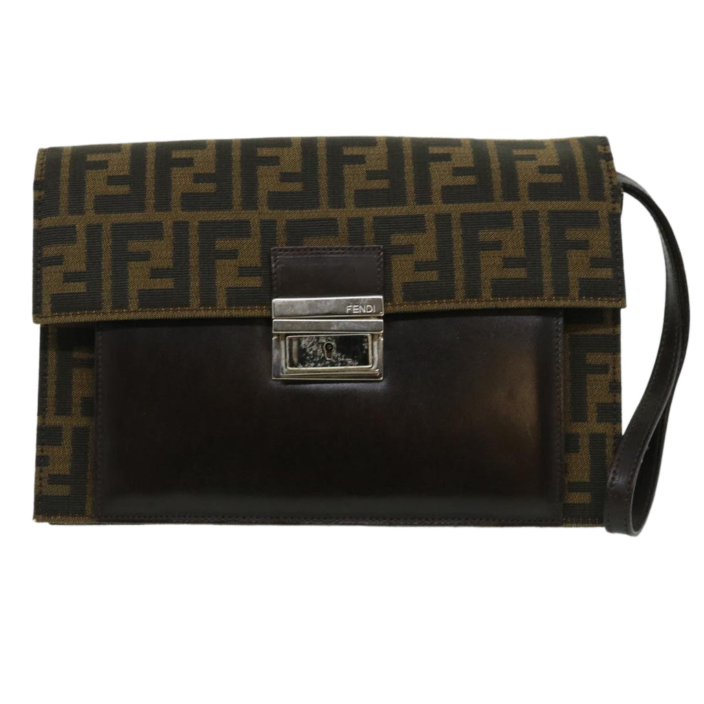 FENDI Zucca Canvas Clutch Bag Brown yk5039