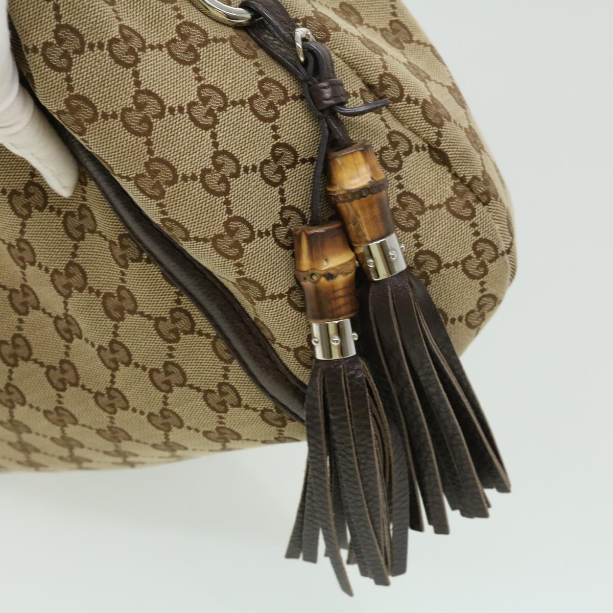 GUCCI GG Canvas Fringe Shoulder Bag Beige 240261002058 yk5054