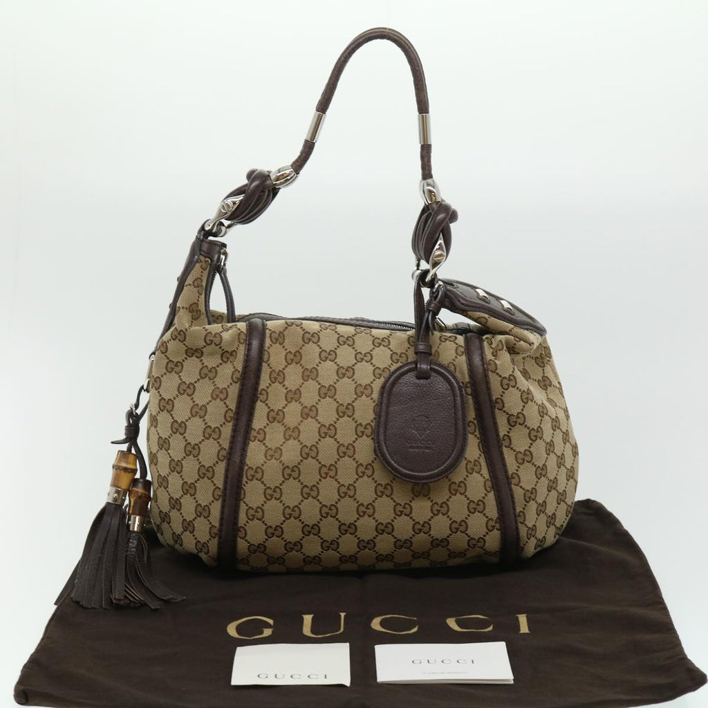 GUCCI GG Canvas Fringe Shoulder Bag Beige 240261002058 yk5054