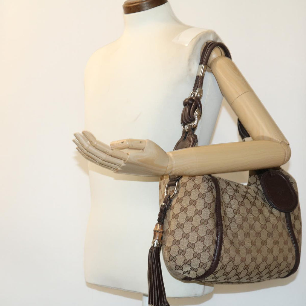 GUCCI GG Canvas Fringe Shoulder Bag Beige 240261002058 yk5054
