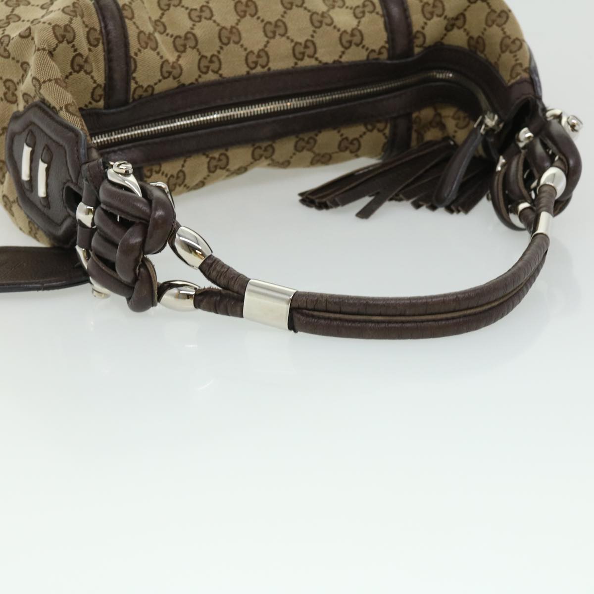 GUCCI GG Canvas Fringe Shoulder Bag Beige 240261002058 yk5054