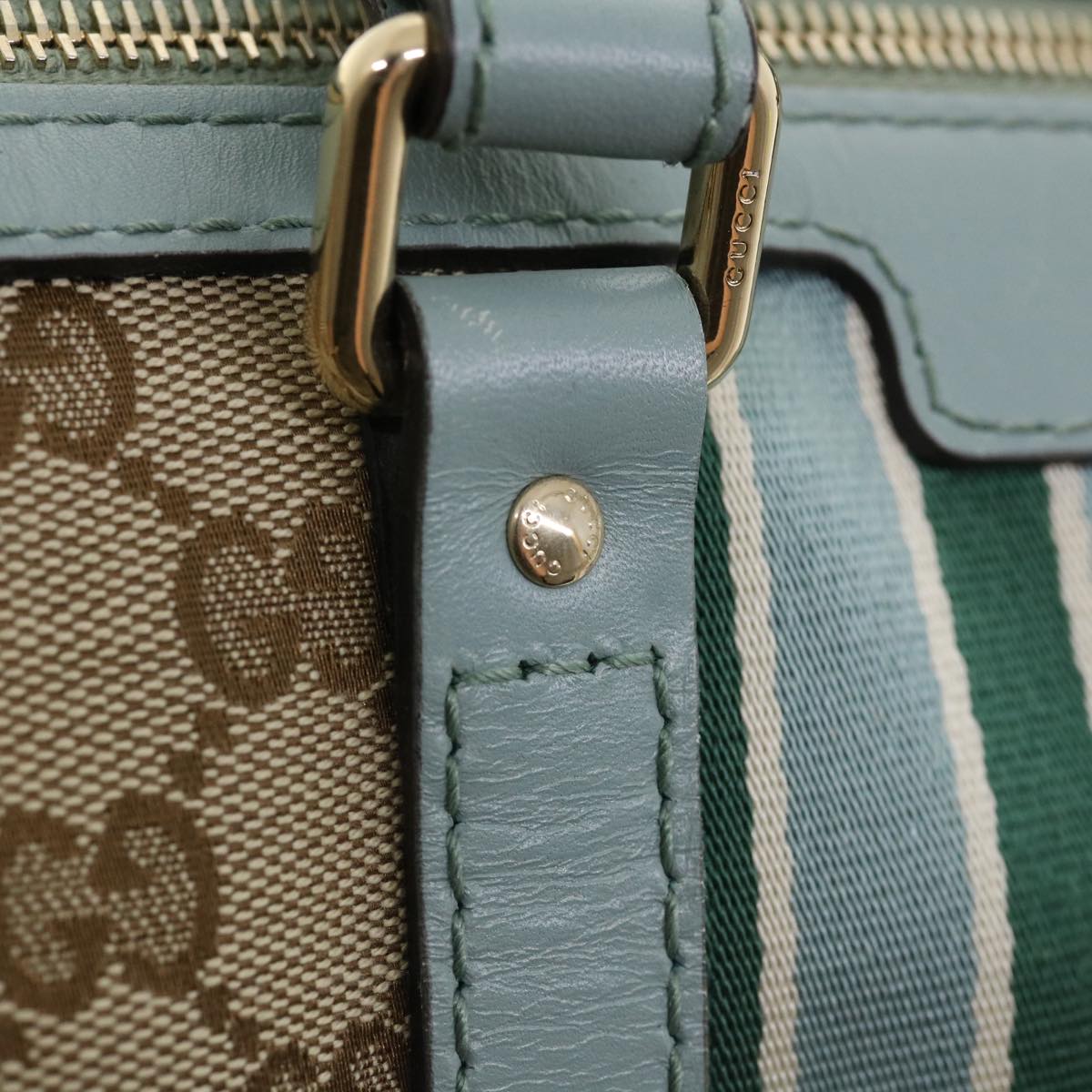 GUCCI GG Canvas Boston Bag 2way Beige Blue 247205525040 yk5123A