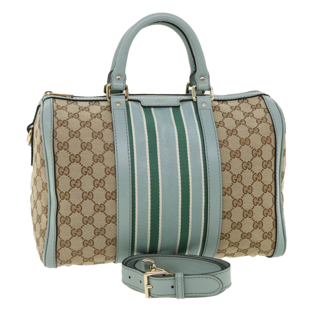 GUCCI GG Canvas Boston Bag 2way Beige Blue 247205525040 yk5123A