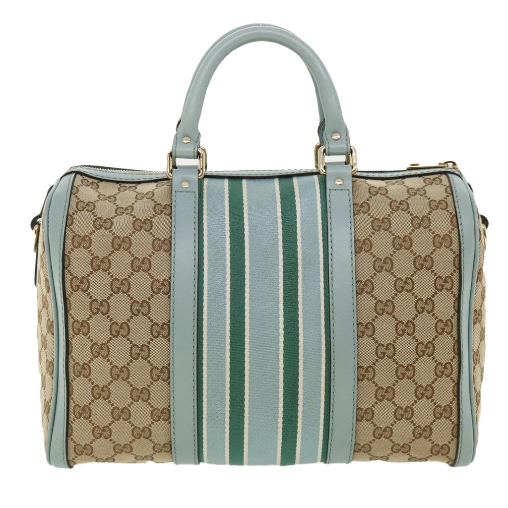 GUCCI GG Canvas Boston Bag 2way Beige Blue 247205525040 yk5123A