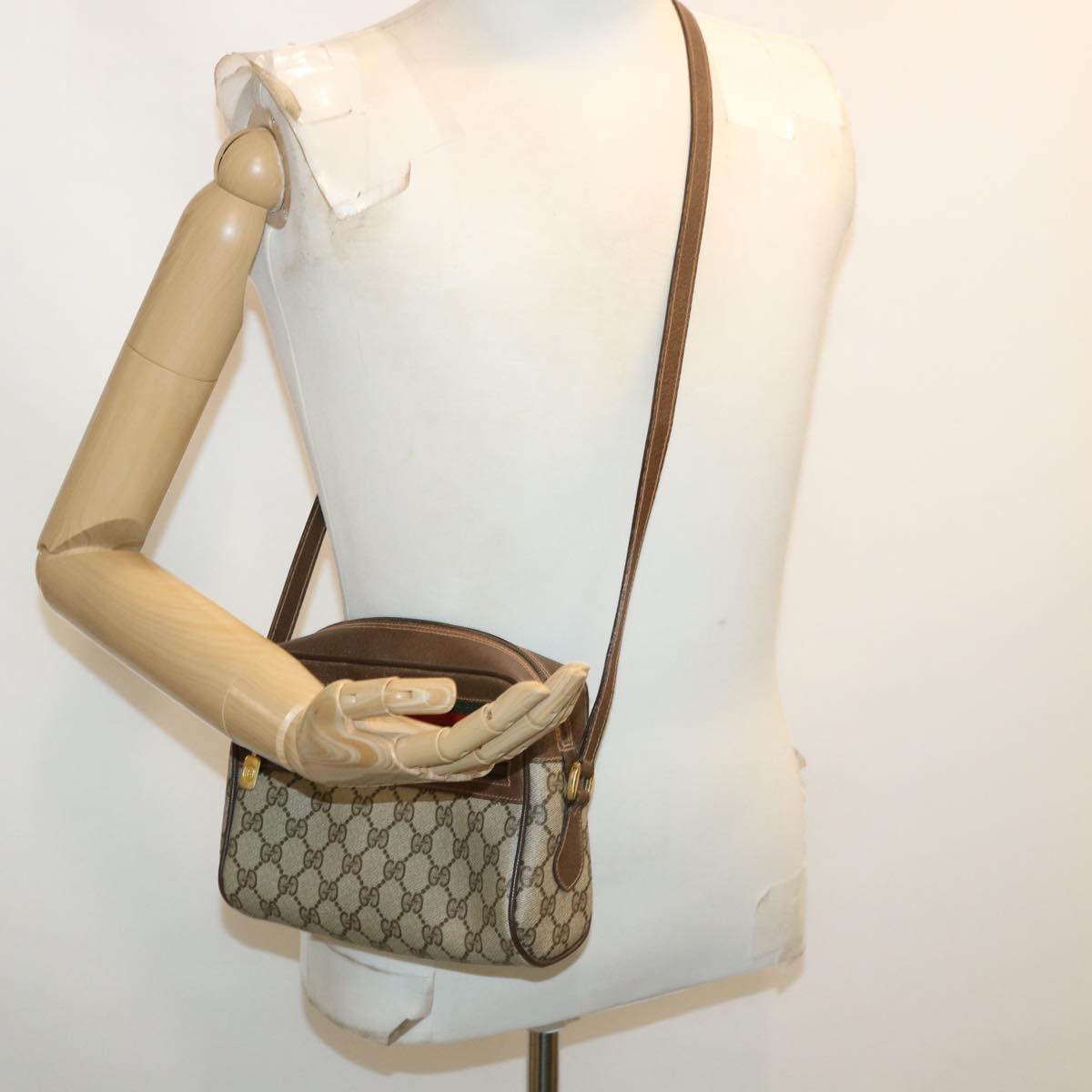 GUCCI GG Canvas Web Sherry Line Shoulder Bag Beige Red Green yk5362