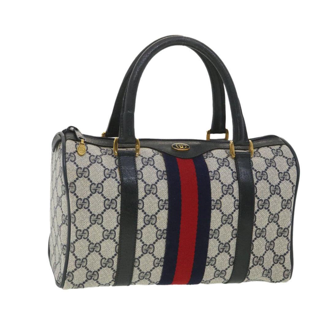 GUCCI Sherry Line GG Canvas Boston Bag PVC Leather Navy Red yk5679B