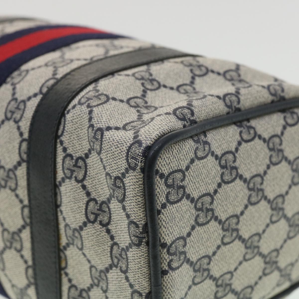 GUCCI Sherry Line GG Canvas Boston Bag PVC Leather Navy Red yk5679B