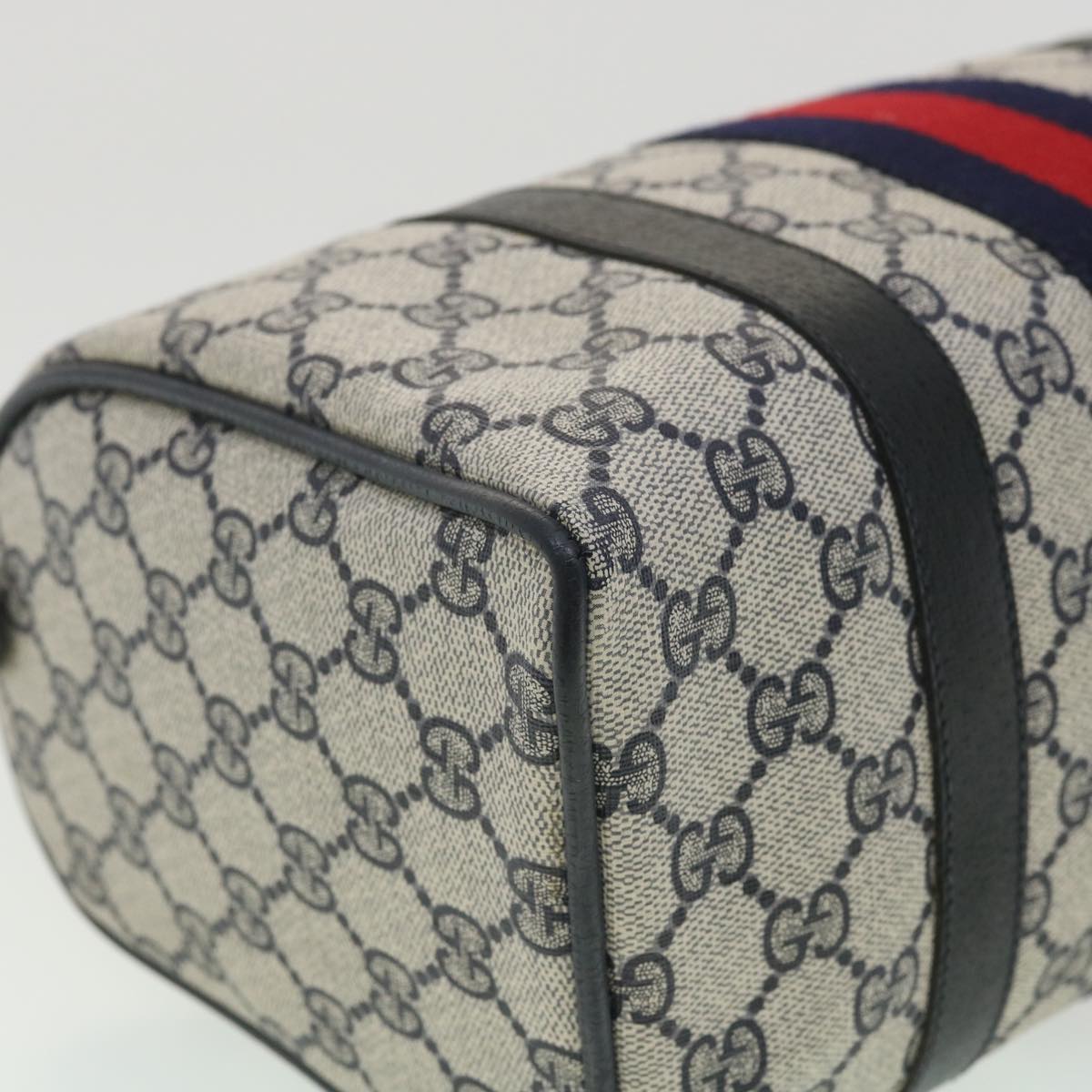 GUCCI Sherry Line GG Canvas Boston Bag PVC Leather Navy Red yk5679B